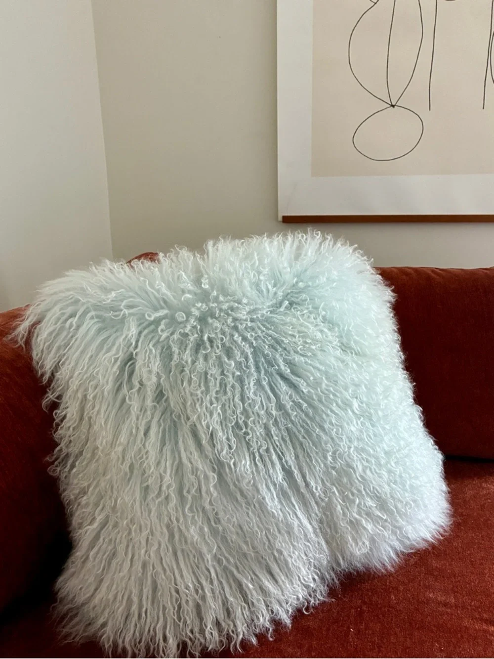 Anthropologie Pale Blue Mongolian Fur Accent Pillow